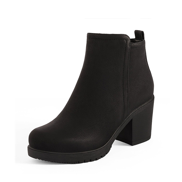 Low Heel Chunky Ankle Boots - BLACK PU -  0